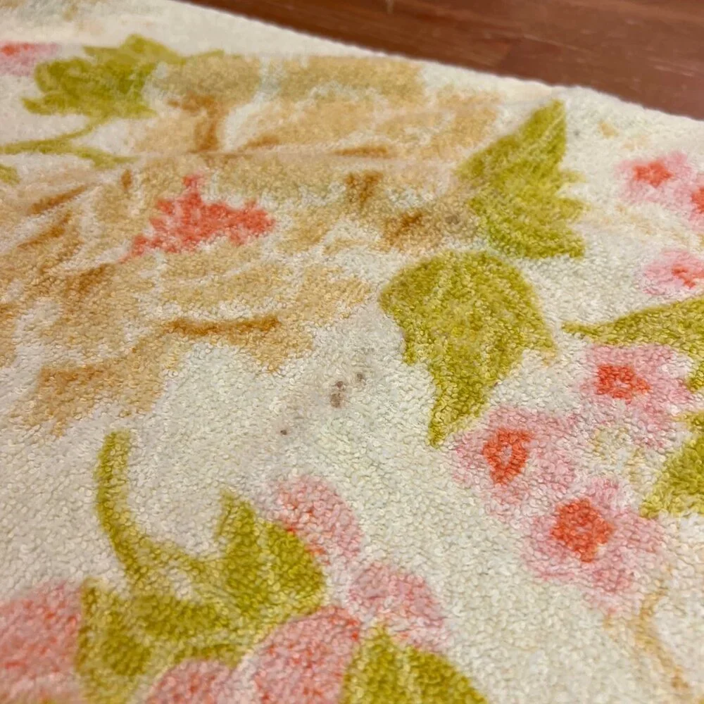Vtg tastemaker bath Hand wash cloth Towel set 60 70s Yellow Cotton Fringe Floral